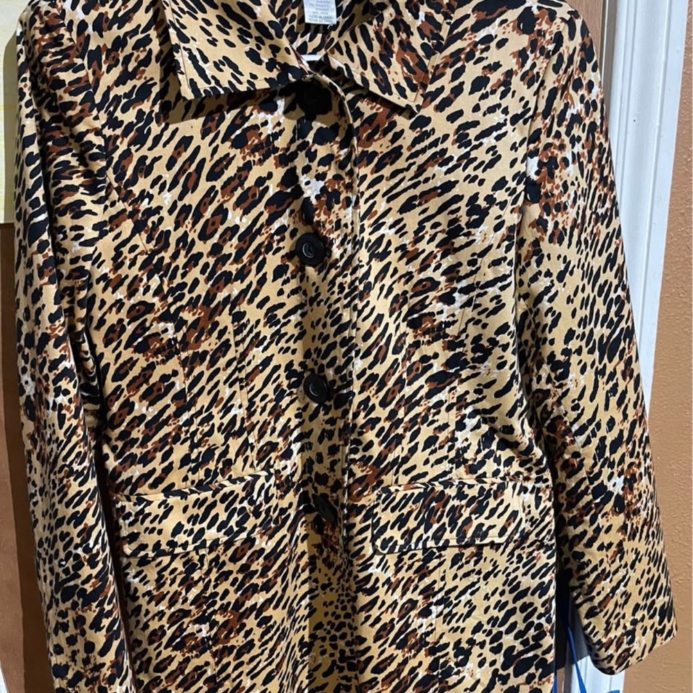 Brown and Black Trench Coat with Leopard Print